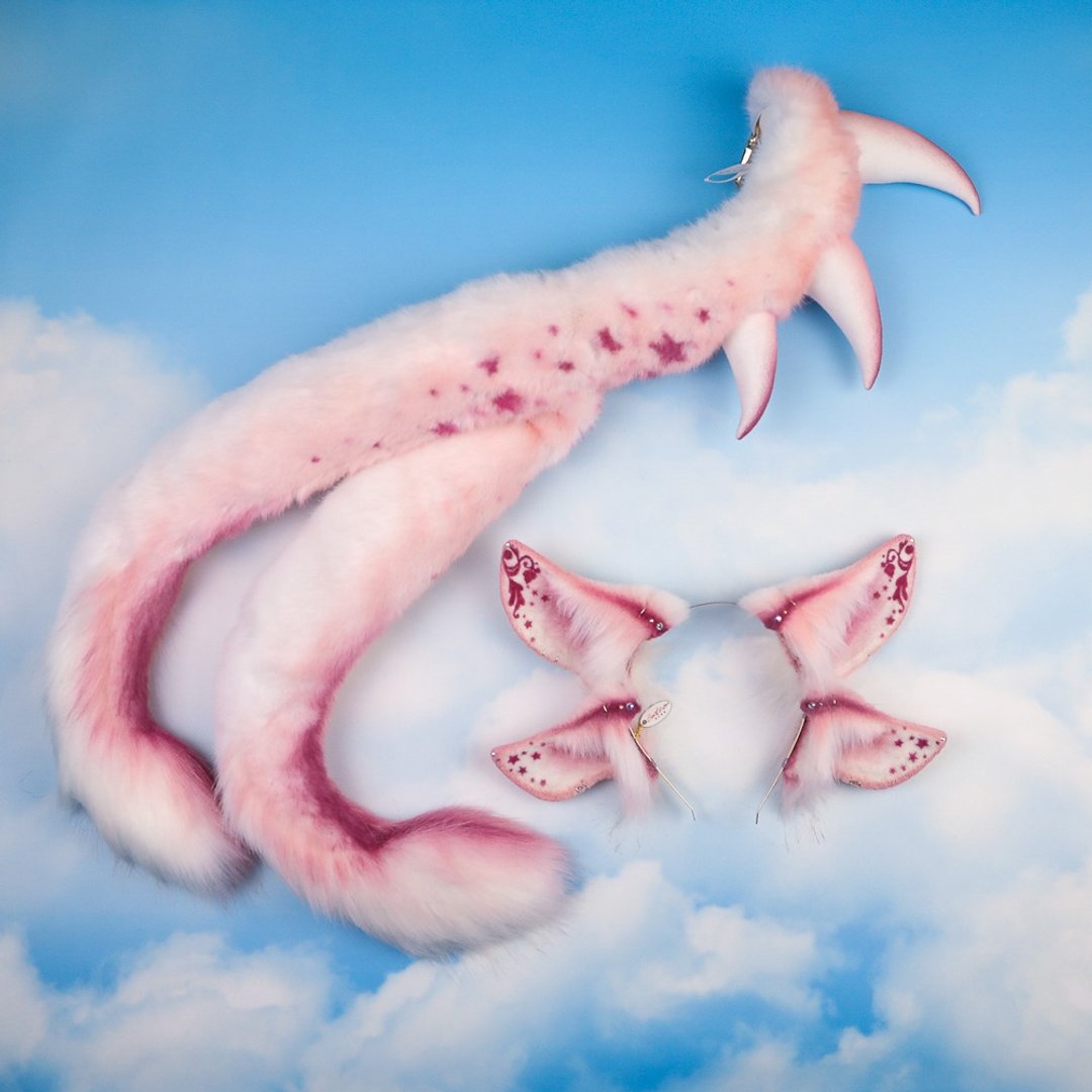 OOAK Alien Ears and Tail Set - 发饰 - 其他材质 粉红色