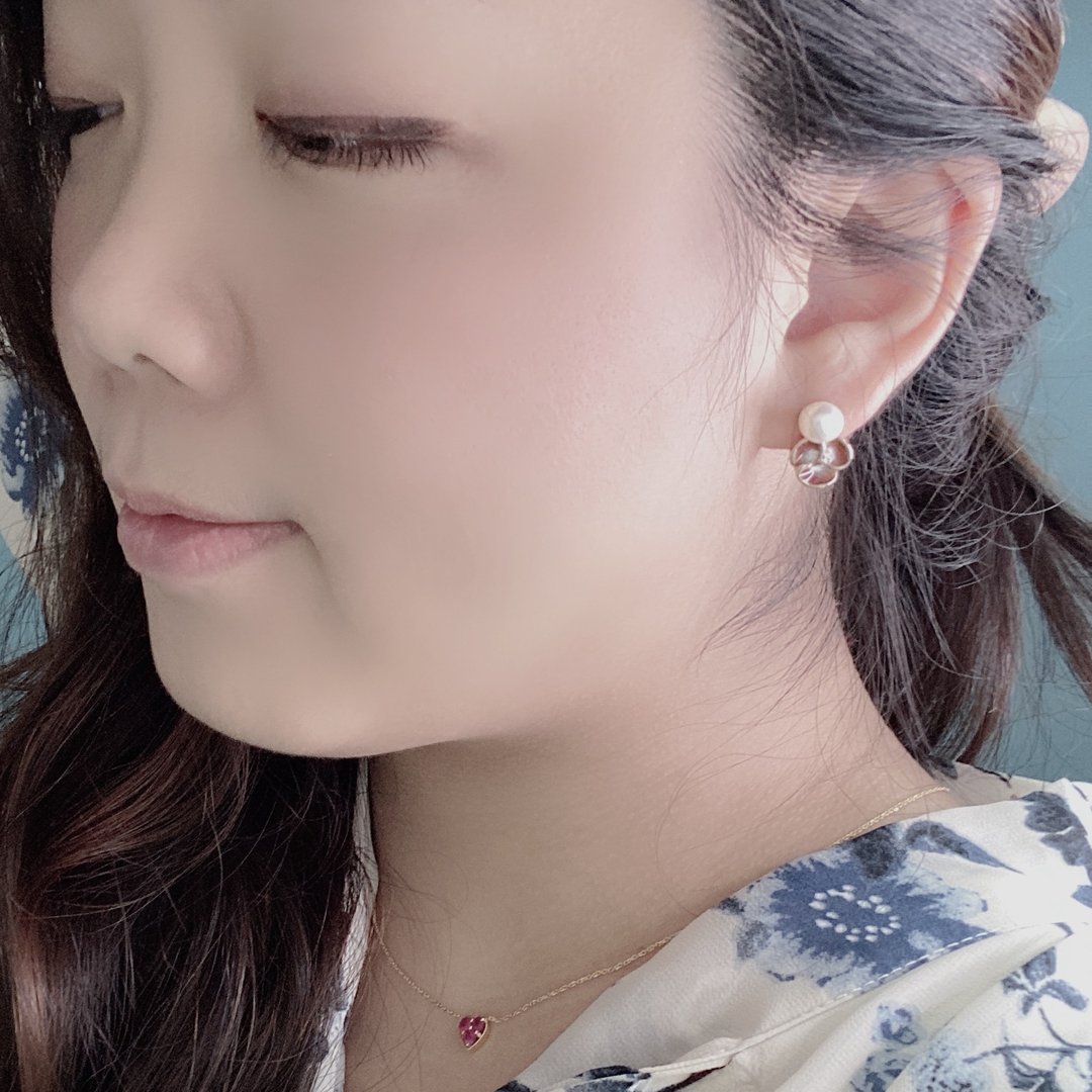 幸福三色堇 珍珠红 纯银 珐琅 耳环 浪漫 生日礼物 礼物 珍珠 - 耳环/耳夹 - 其他金属 红色