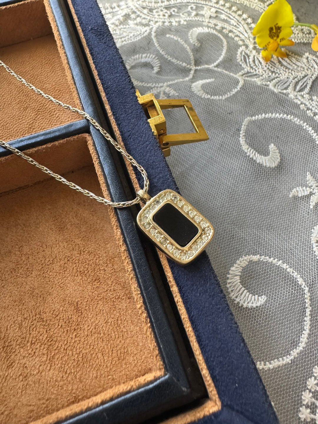中古正品 Christian Dior 迪奥 闪石项链 锁骨链 黑曜石 颈链 - 项链 - 其他金属 黑色