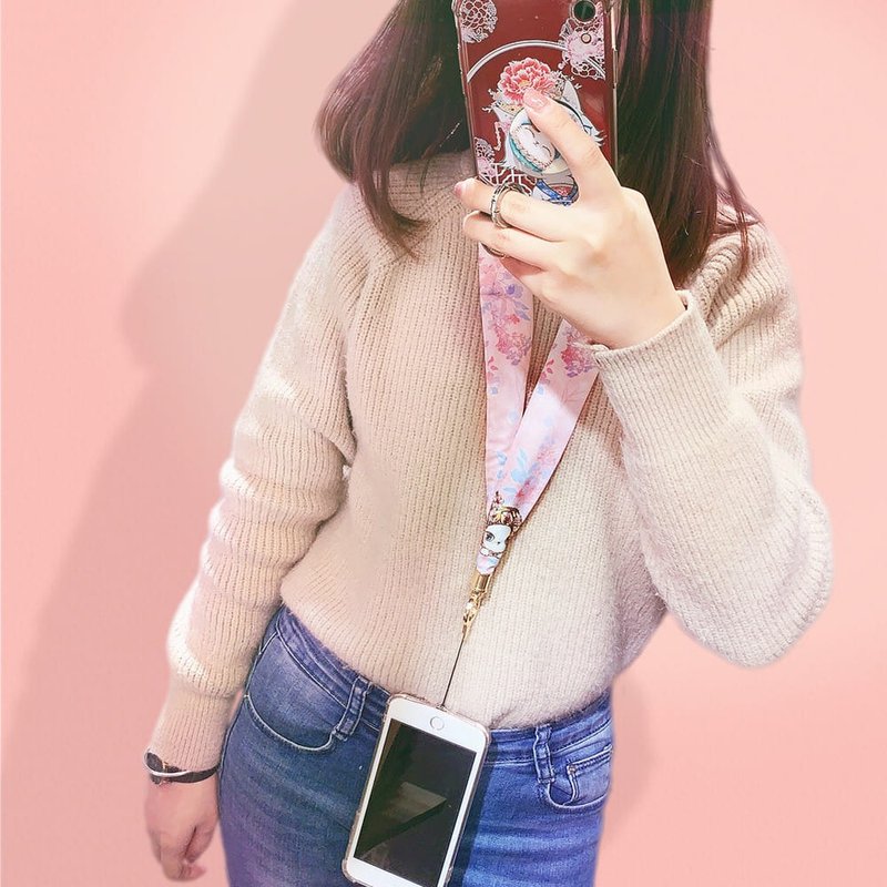 手机挂绳 | 证件带 | 丝巾挂绳 - 温暖撒娇 • 暖暖猫 - 挂绳/吊绳 - 丝．绢 粉红色