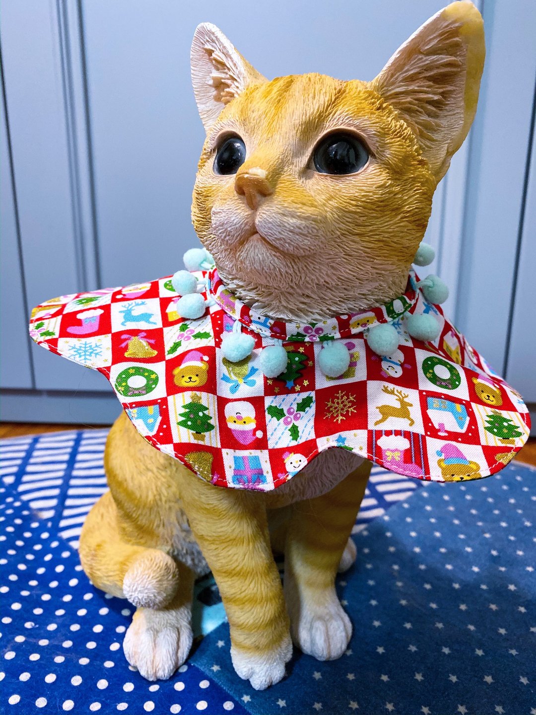 圣诞限定 圣诞格子配湖水绿小波花花口水肩 猫狗项圈 - 项圈/牵绳 - 棉 红色