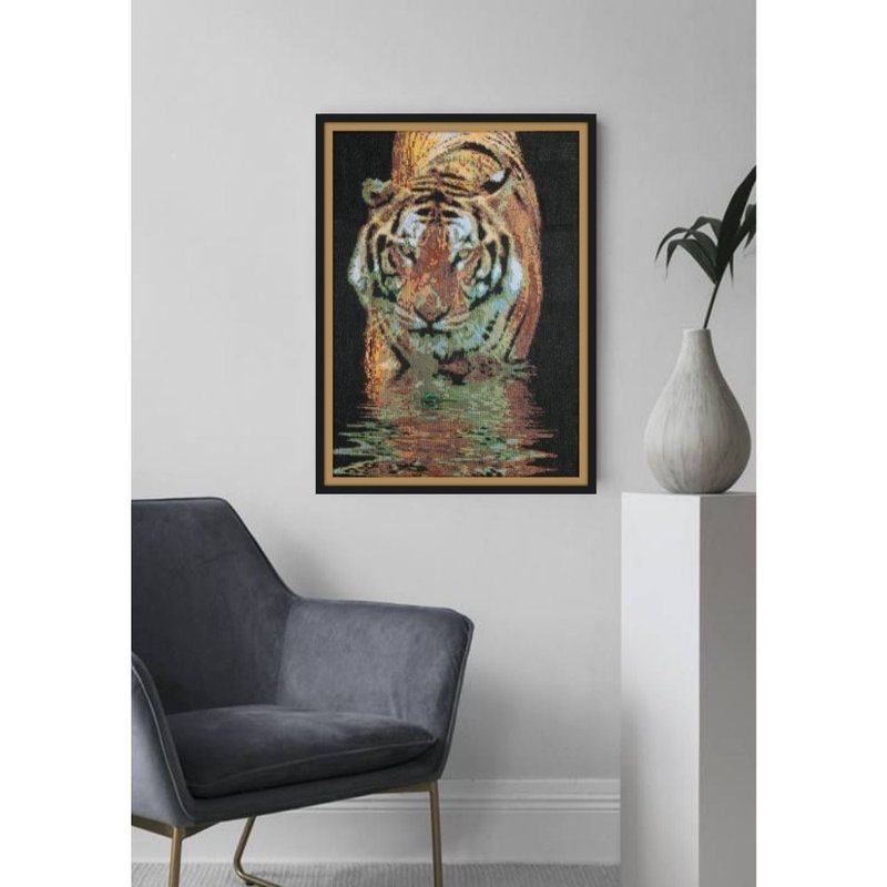 Handmade Tiger Thread Painting Canvas Wall Art Picture for Living Room Decor - 海报/装饰画/版画 - 棉．麻 橘色