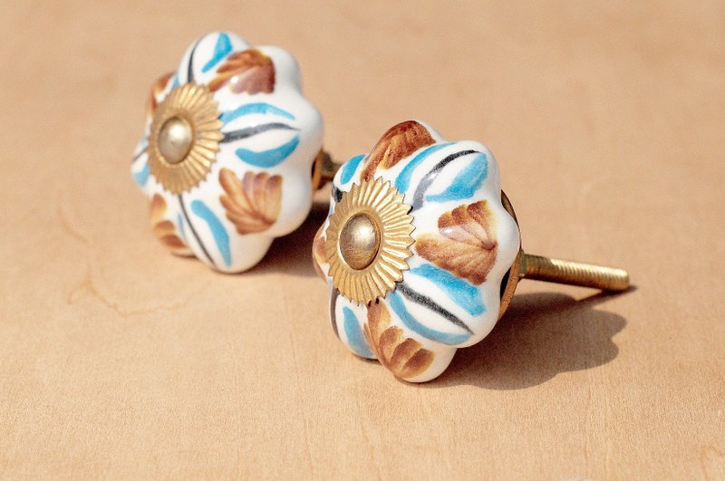 手绘陶瓷手把/陶瓷门把/陶瓷窗户门把/工业风门把-咖啡色蓝色花朵 - 花瓶/陶器 - 陶 多色
