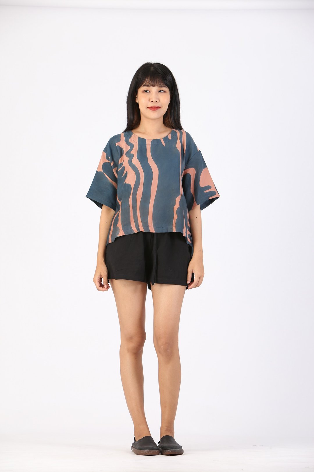 Blouse Kimono Linen Silk Hand paint For Summer Beach - 女装上衣 - 棉 蓝色