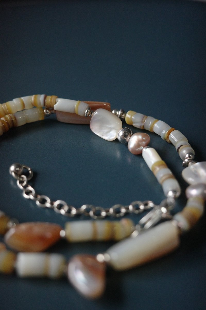 海之歌颂 - 奶沙 纯银贝壳珍珠项链手链二用 - 项链 - 纯银 