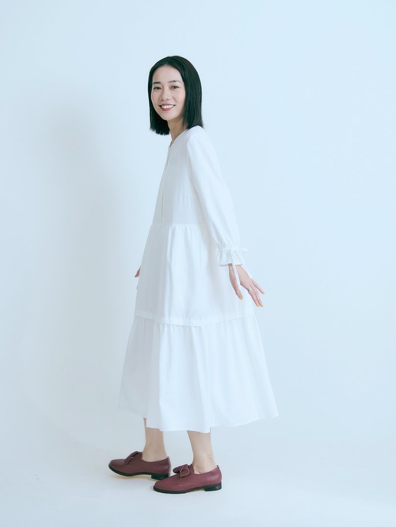 翻页小说三层剪接洋装-小鹿 - 洋装/连衣裙 - 棉．麻 白色