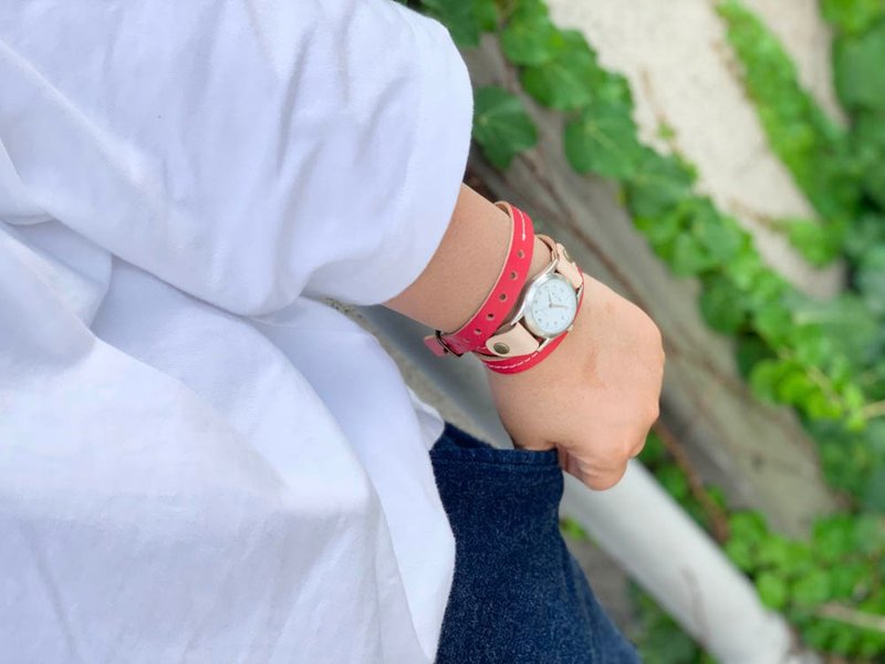 ROLL Lightly dressed, red roll-up watch triple breath style RUW-RRWW-W - 女表 - 真皮 红色