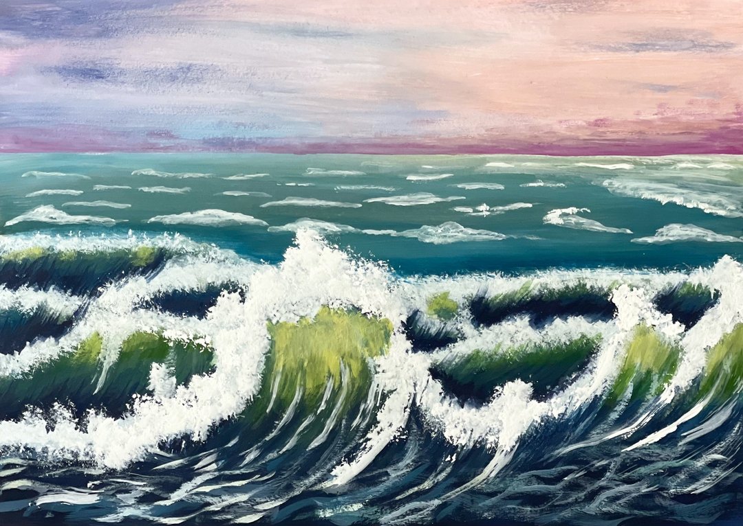 Seascape. Surf at sunset. Gouache. - 墙贴/壁贴 - 纸 