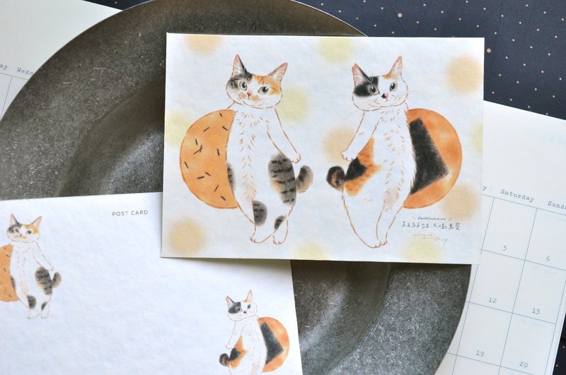猫咪插画明信片-仙贝双椒 - 卡片/明信片 - 纸 橘色