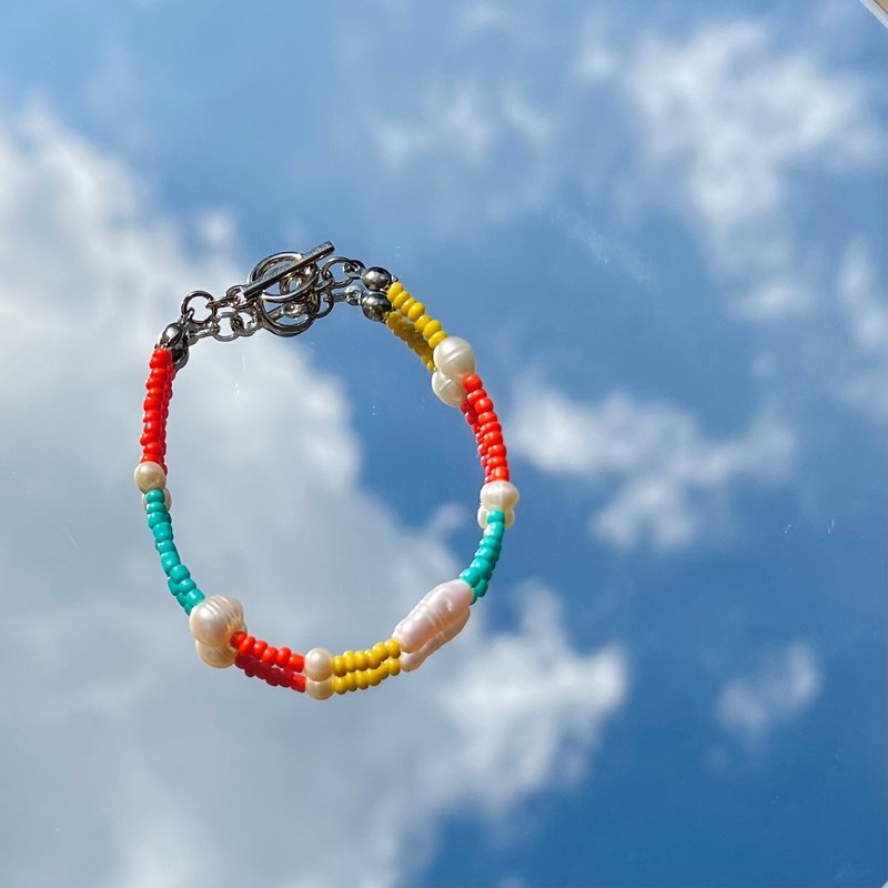 手链桑迪• 彩色沙串珠手链• 巴洛克珍珠• 银饰 - 手链/手环 - 不锈钢 多色