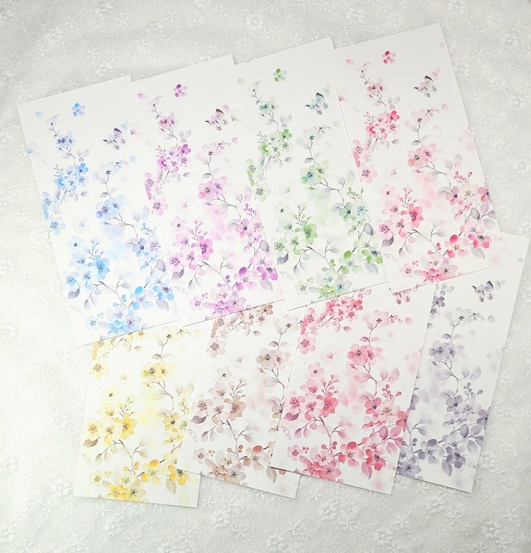 东方风蝶花拼贴衬纸 - 便条纸/标签贴 - 纸 多色