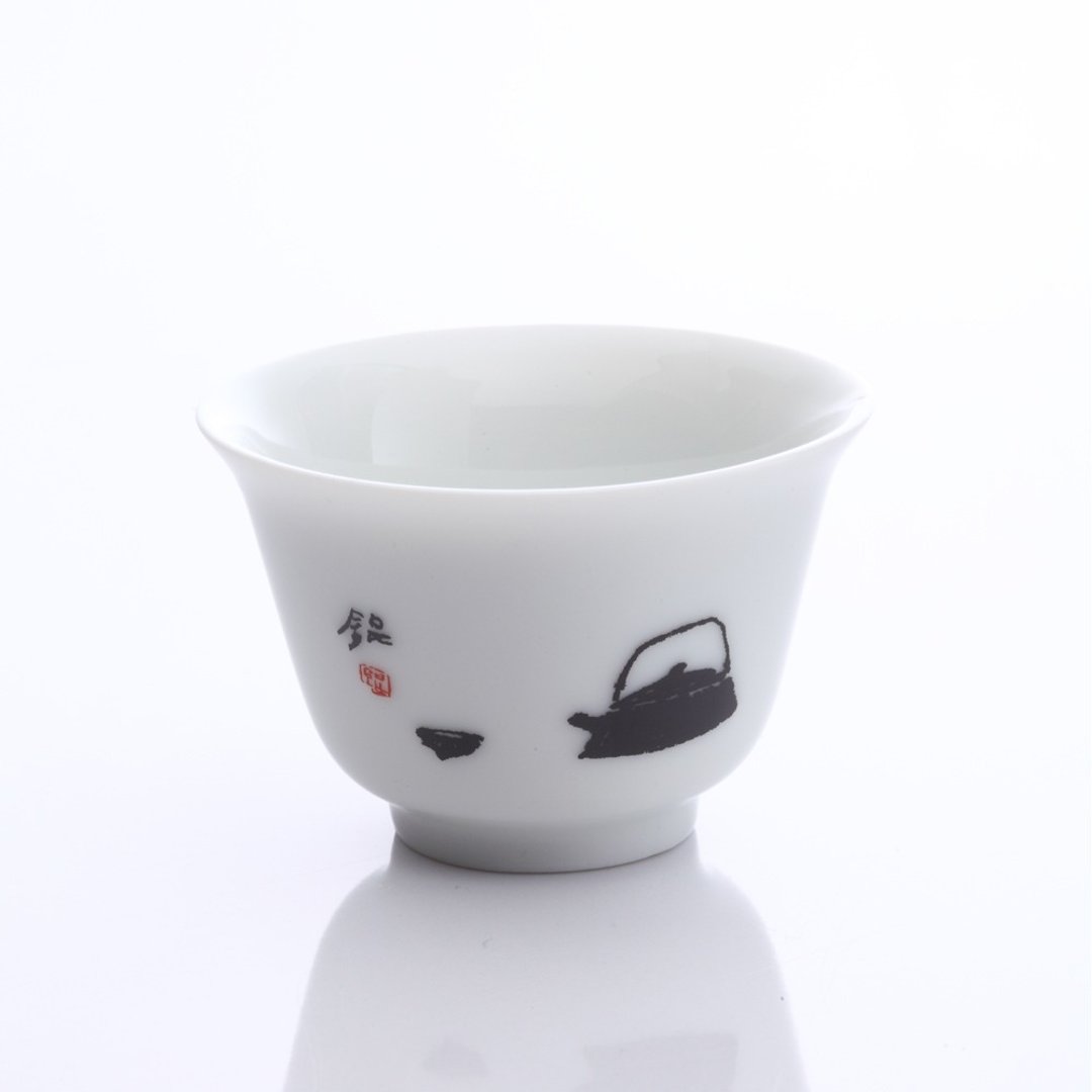 【淡然有味】扁壶小瓷杯 - 茶具/茶杯 - 瓷 白色