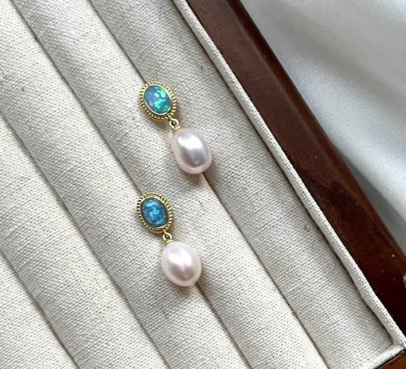 YuanPearl天然極光胖米巴洛克珍珠耳釘巴洛克法式復古設計 - 耳环/耳夹 - 珍珠 白色