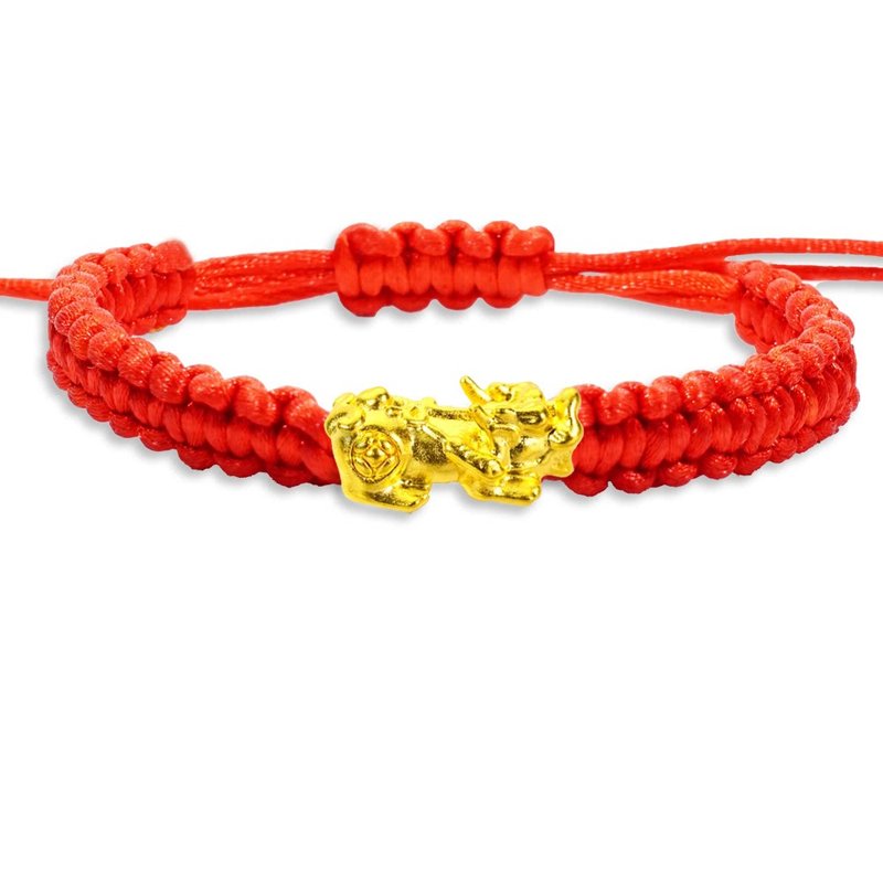 【童乐绘金饰】貔貅平安招财亲子款红绳手链 约重0.03钱 - 满月礼盒 - 24k 金 红色