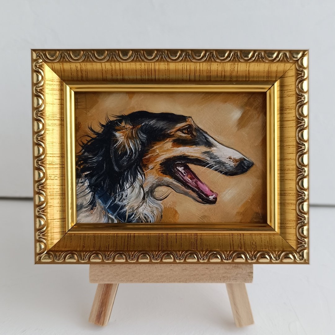 ACEO 俄罗斯猎狼犬肖像油画原画 狗狗艺术 2.5*3.5 英寸 - 墙贴/壁贴 - 其他金属 金色