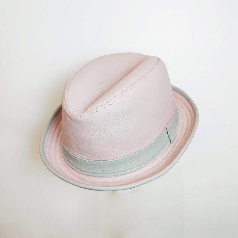 意大利樱花粉绅士皮帽 - 帽子 - 真皮 粉红色