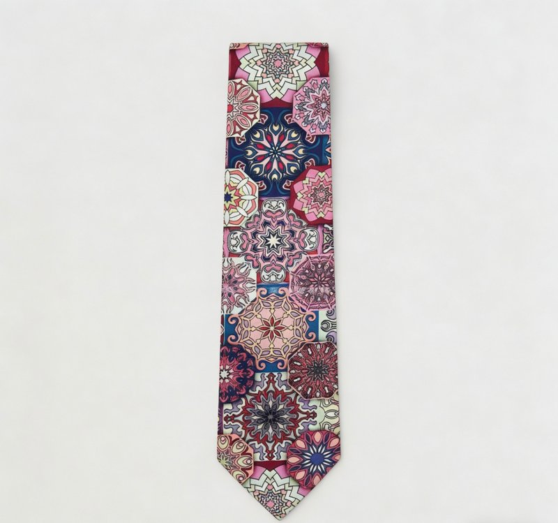 Baroque purple floral brick-pattern tie with unique design - 领带/领带夹 - 棉．麻 紫色