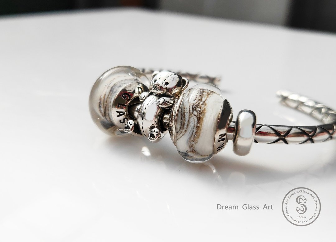 DreamGlassArt*玛雷熊隔珠SBB-190412 - 手链/手环 - 其他金属 银色