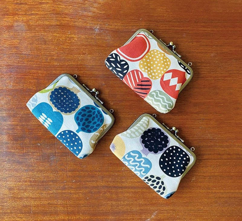 口金包 短夹  手拿包 钱包 腕包 亲子口金 短夹/无花果 - 皮夹/钱包 - 棉．麻 蓝色