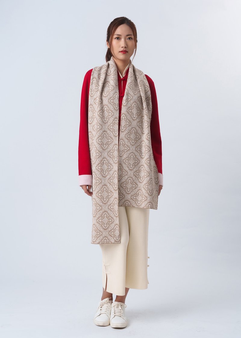 羊驼毛花纹围巾 (卡其色)|香港设计|古典|气质|中西合璧 - 丝巾 - 羊毛 卡其色