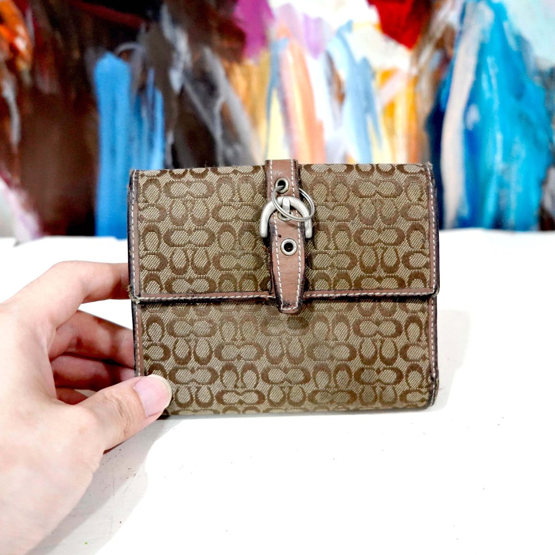 美国中古COACH泥黄色C字LOGO钱包银包有瑕疵高级二手古着珠宝首饰 - 皮夹/钱包 - 其他材质 卡其色