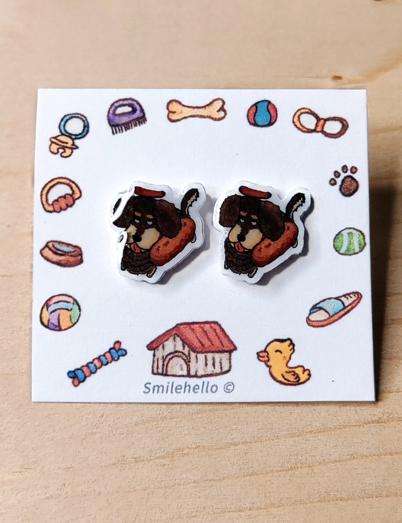 耳针/耳夹/耳环 手工制作 腊肠狗 - 一对 - 耳环/耳夹 - 其他材质 多色