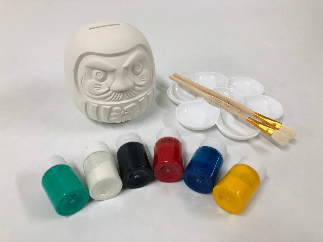 福神达摩陶瓷白坯存钱筒 DIY 材料包 (含彩绘材料) - 陶艺 - 陶 蓝色