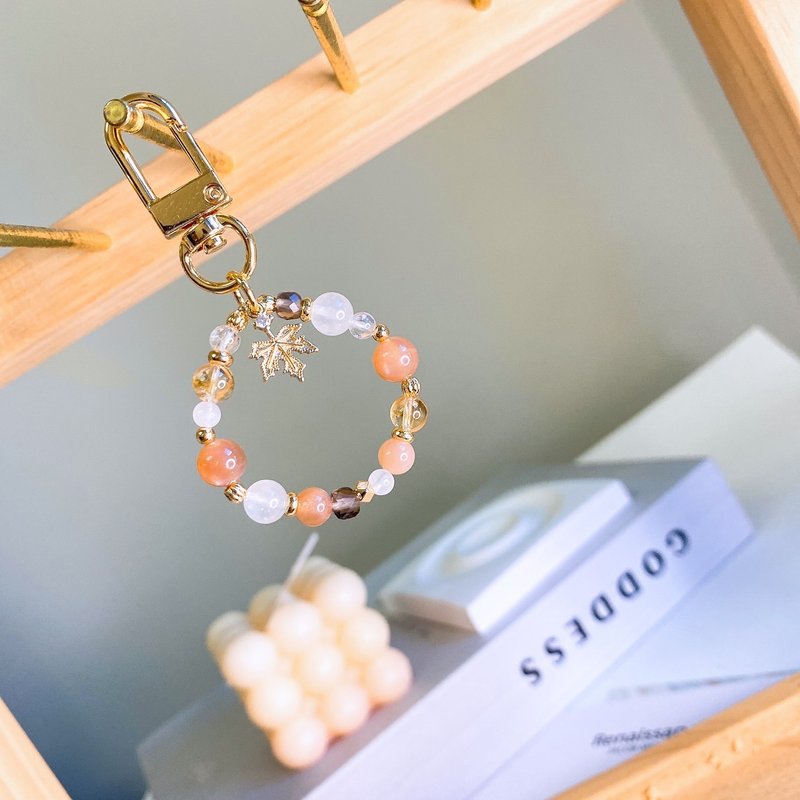 丹枫 橙月光石 茶晶 黄水晶 迷你水晶矿石弹性钥匙圈 包挂 吊饰 - 钥匙链/钥匙包 - 水晶 橘色