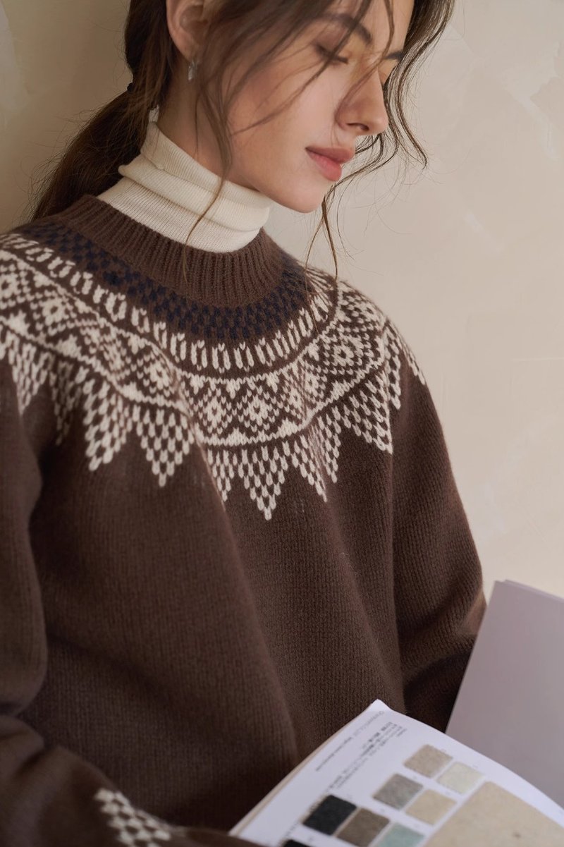 法式极简 全羊毛粗针费尔岛提花针织毛衣 - 女装针织衫/毛衣 - 其他材质 多色