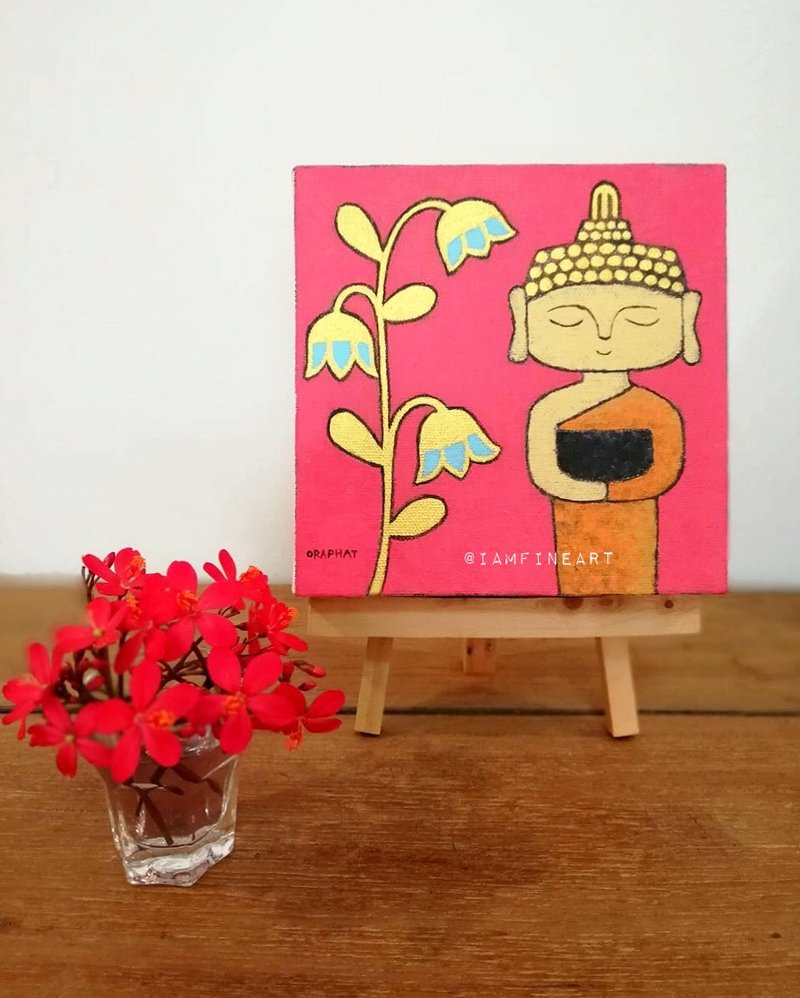 Original acrylic Buddha painting on canvas15x15cm. Modern Buddha painting - 墙贴/壁贴 - 压克力 粉红色