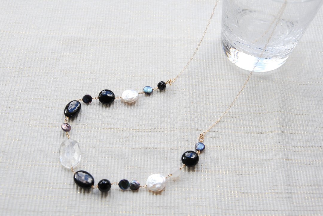 Crystal monotone necklace 14kgf - 项链 - 宝石 白色