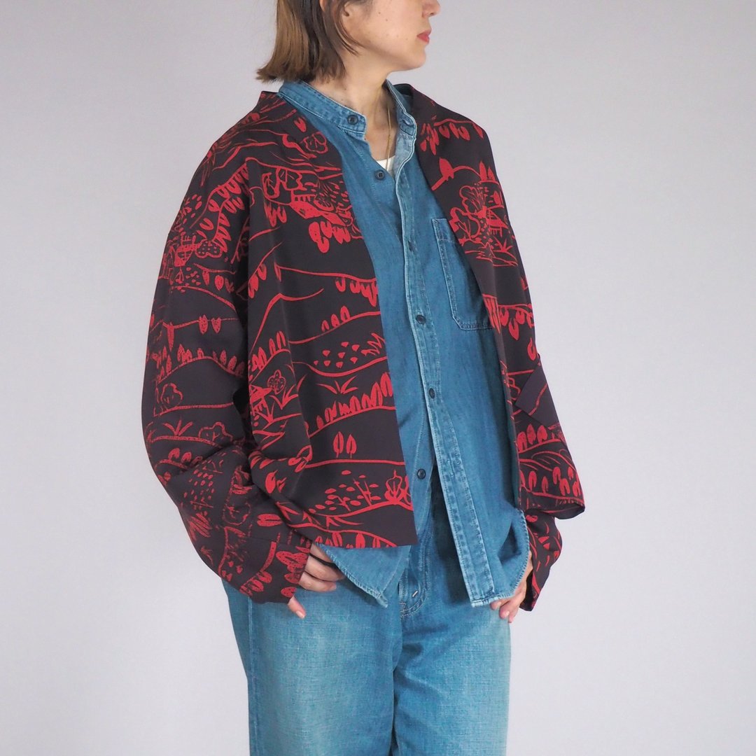 【日本制造】复古和服翻拍、男女通用 L、长袖真丝衬衫、桑葚色 - 中性连帽卫衣/T 恤 - 丝．绢 紫色