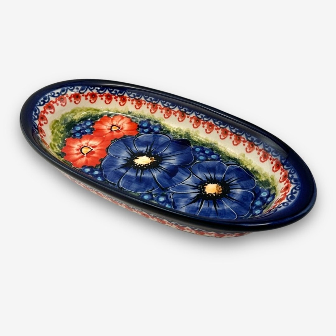 波兰手绘手工陶-椭圆小碟 18.5cm 赤蓝芳华系列 - 盘子/餐盘/盘架 - 陶 蓝色
