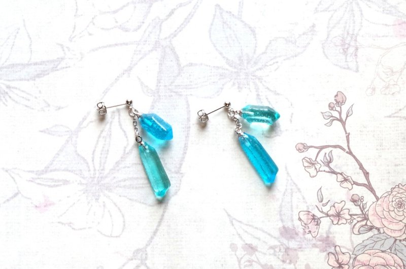 树脂艺术 矿石感耳环・海军蓝 - 耳环/耳夹 - 树脂 蓝色