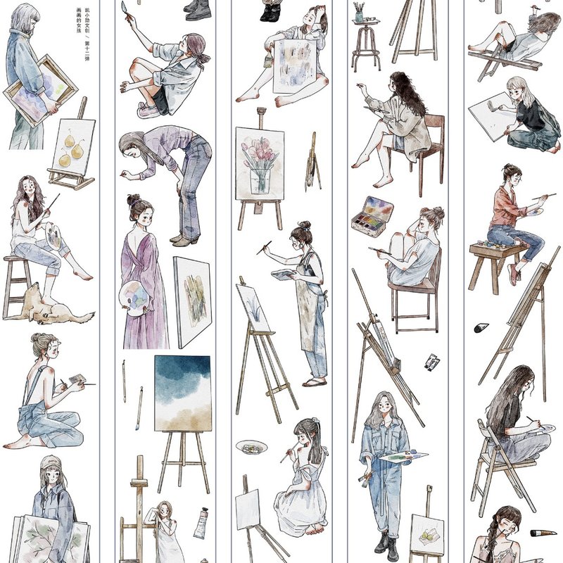 画画的女孩 筆先の瞑想 PET 和紙膠帶 10米卷 (kiss-cut) - 纸胶带 - 其他材质 多色