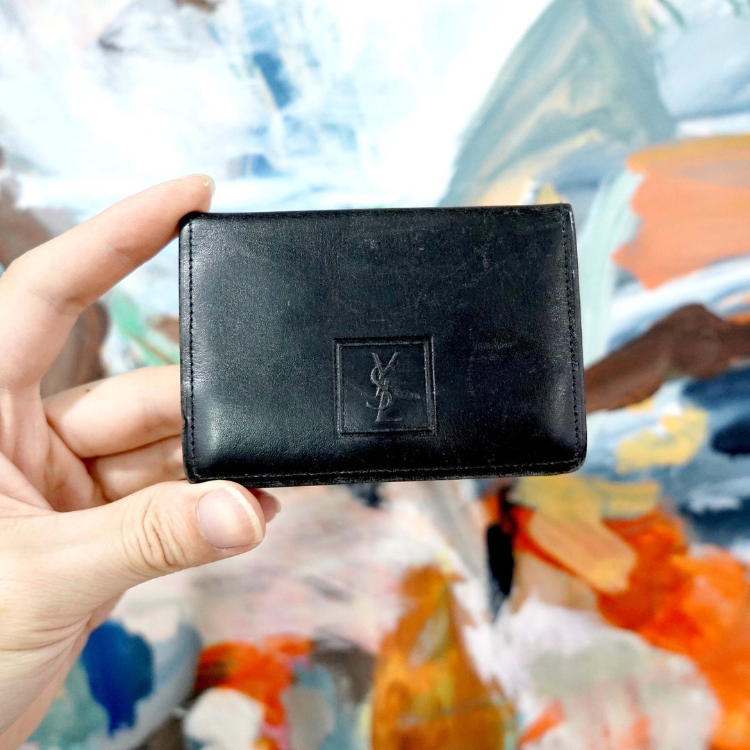 法国中古高级黑色真皮 YSL Saint Laurent零钱包散纸包钱包银包 - 零钱包 - 真皮 黑色