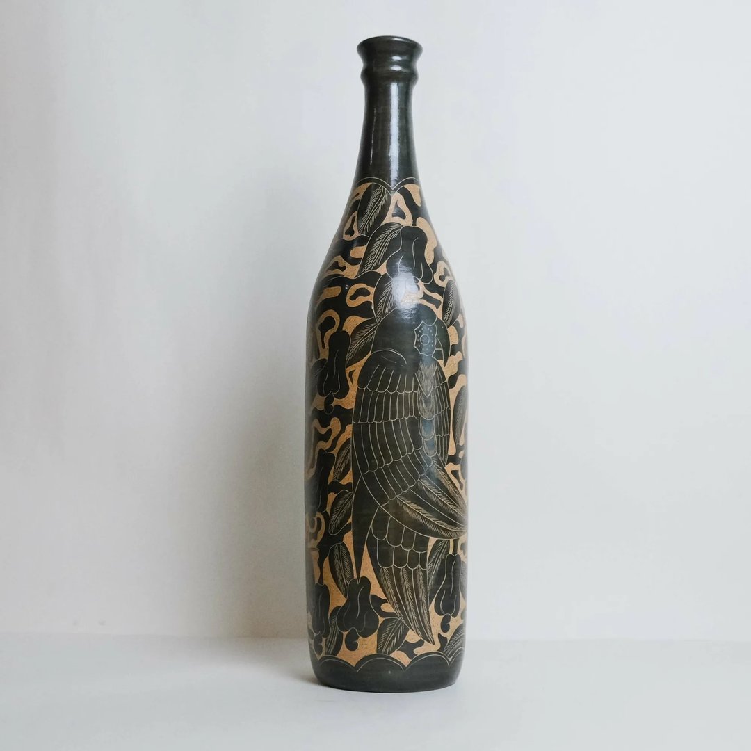尼加拉瓜手工陶器、花器【金刚鹦鹉】纪念品礼物首选 - 花瓶/陶器 - 陶 黑色
