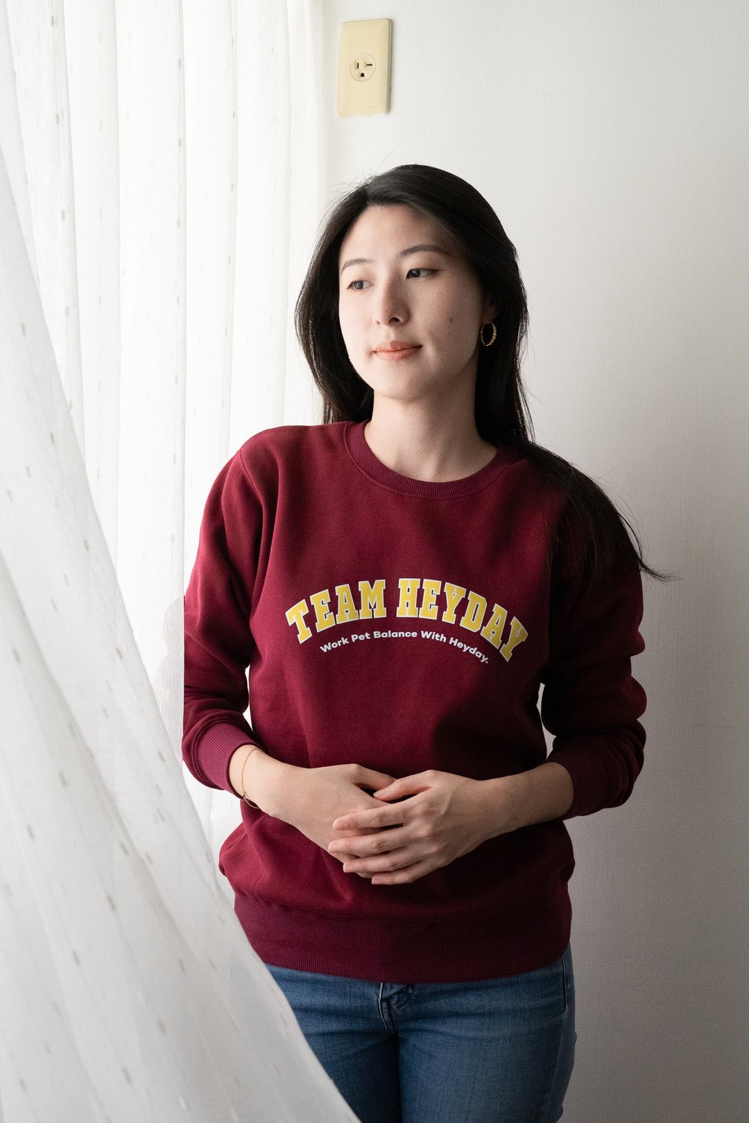 TEAM HEYDAY人宠亲子装系列 人类版 长袖款 酒红色姜黄字 - 中性连帽卫衣/T 恤 - 棉 红色