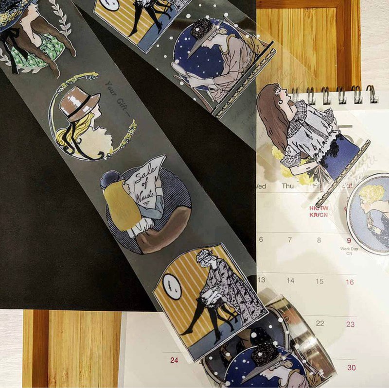 女孩 PET胶带#14 / 5厘米 带离型纸+白墨 亮面透明 - 纸胶带 - 塑料 