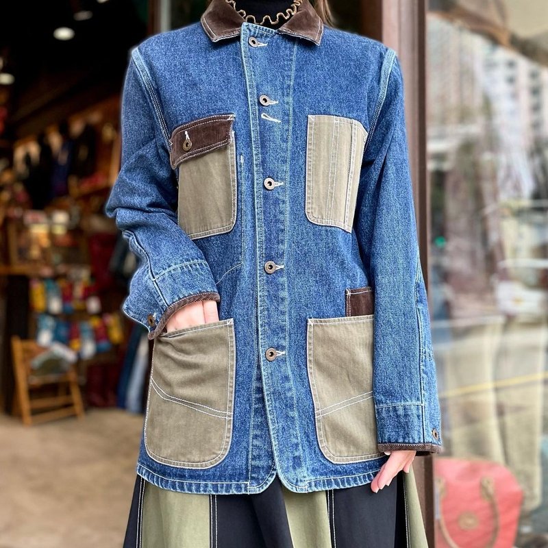 牛仔拼布4袋褛 - 女装休闲/机能外套 - 棉 蓝色