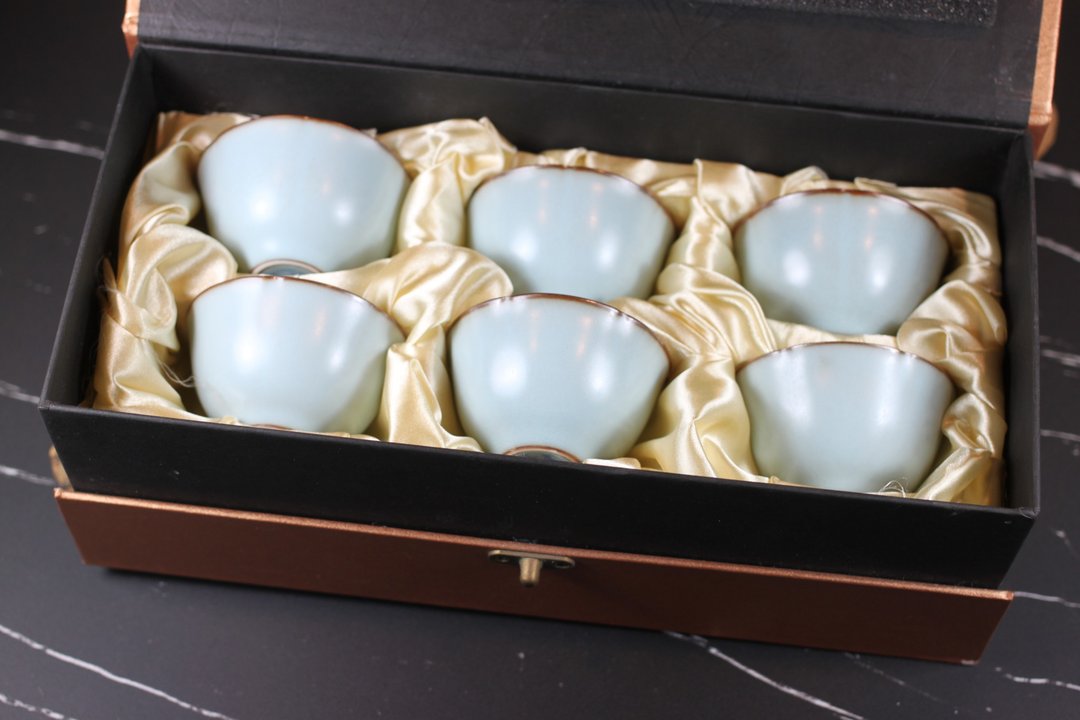 【父亲节礼物】天青汝窑 紫口开片 葵口六杯组 名家叶敏祥作品 - 茶具/茶杯 - 陶 