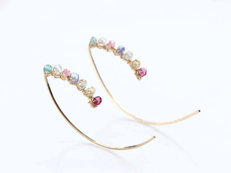 14kgf- multicolored garden marquis pierced earrings - 耳环/耳夹 - 宝石 多色