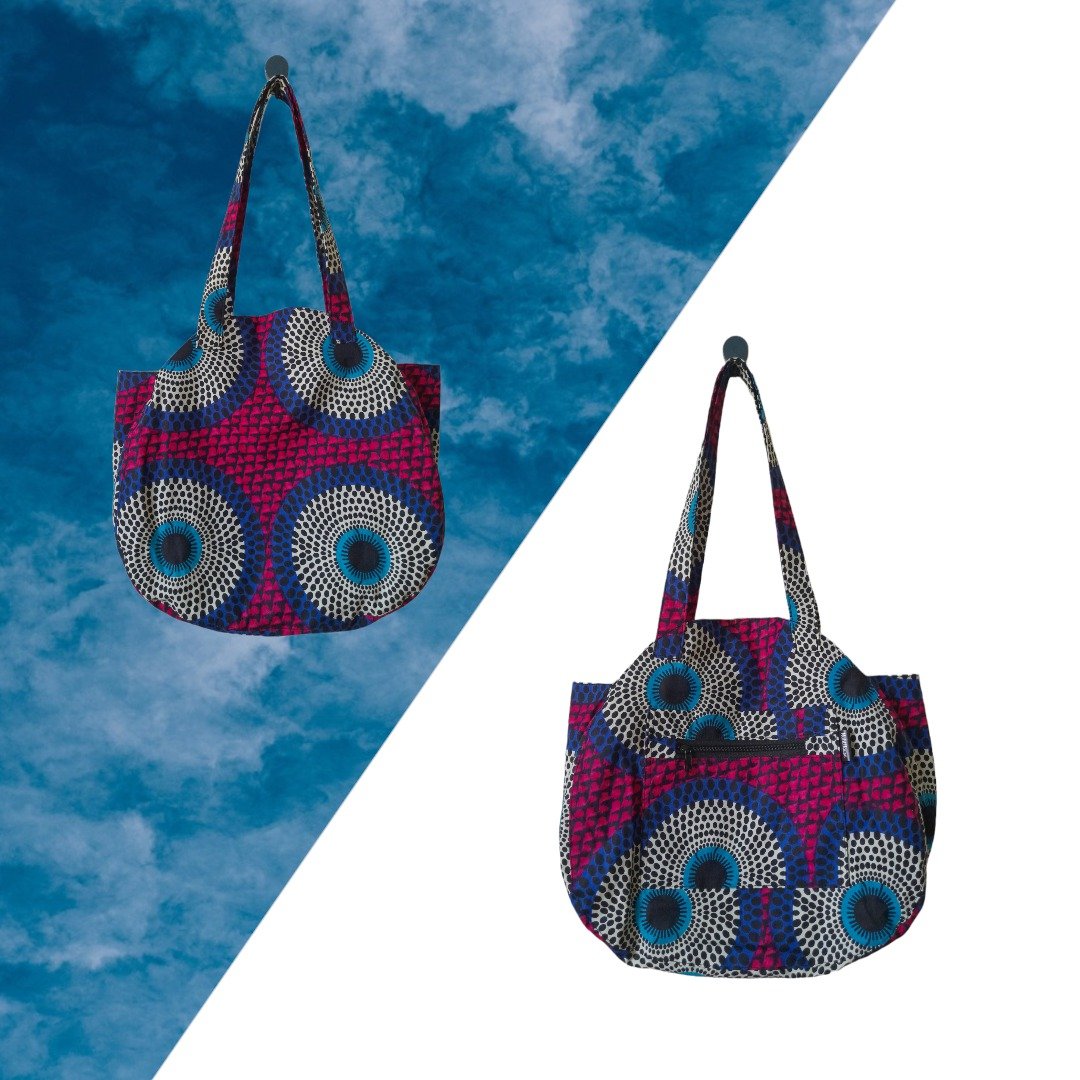 African wax print Tote  Handmade bag - 手提包/手提袋 - 棉 蓝色