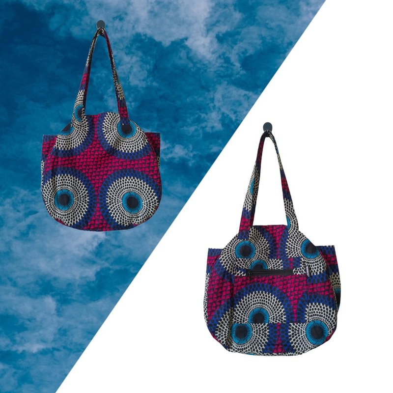 African wax print Tote  Handmade bag - 手提包/手提袋 - 棉．麻 蓝色