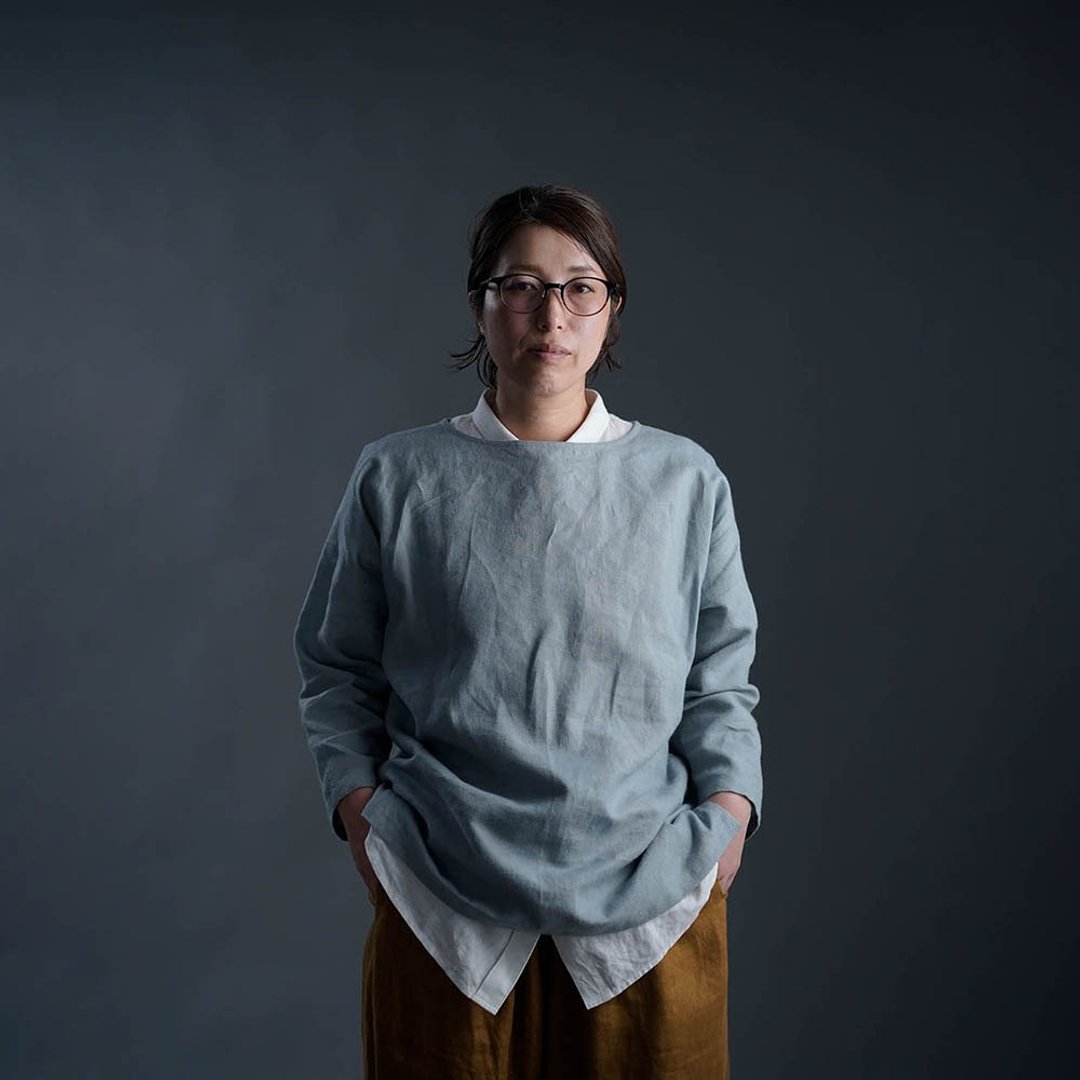 wafu for beginners! --Flax coat Brushed Linen Crew neck Top / Sky Gray t002l-skg2 - 女装上衣 - 棉．麻 灰色
