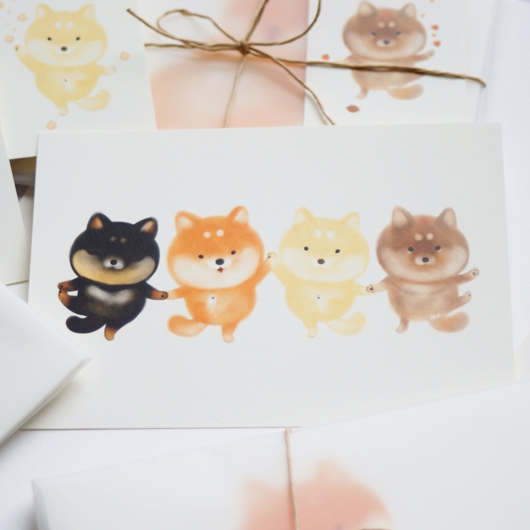 ［独角森林］爱爱牵柴犬明信片（四喜柴丸） - 卡片/明信片 - 纸 