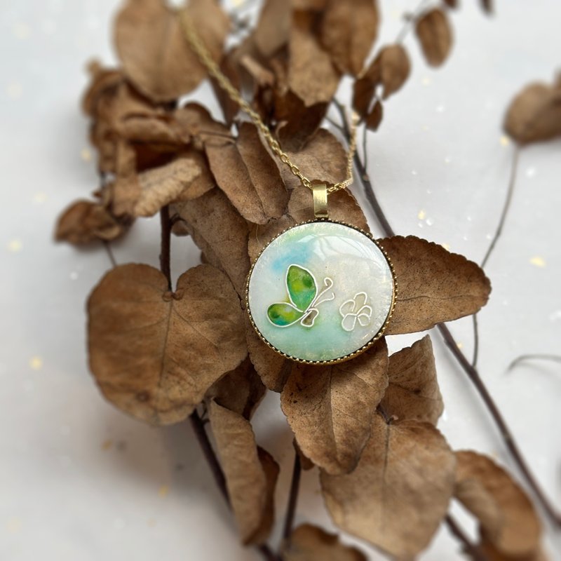 迷你画框 -珐琅画项链- 四季之春 /黄铜 珐琅掐丝 景泰蓝 - 项链 - 其他金属 多色