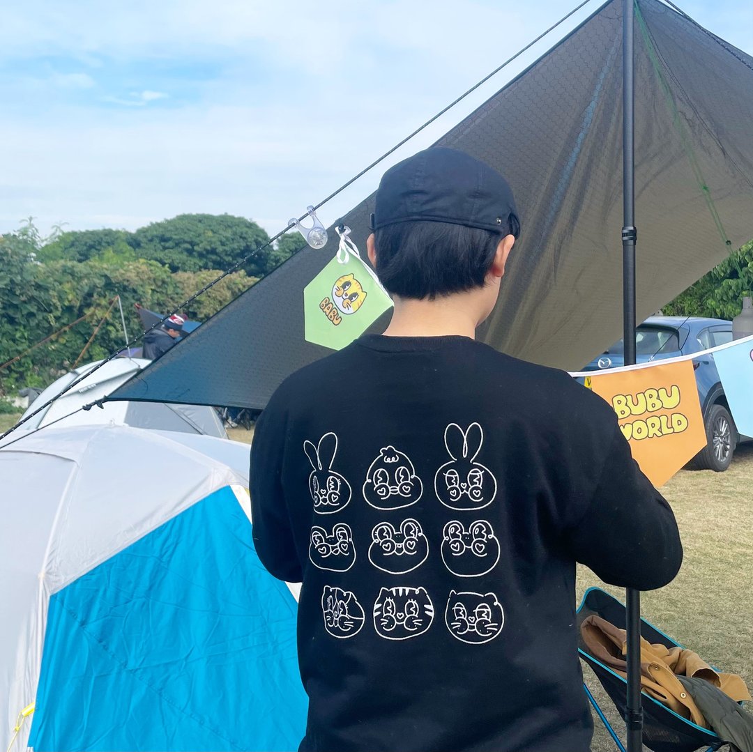 【Bubuworld 长袖衞衣】全员集合 黑色长袖衞衣 衣服 - 中性连帽卫衣/T 恤 - 棉 