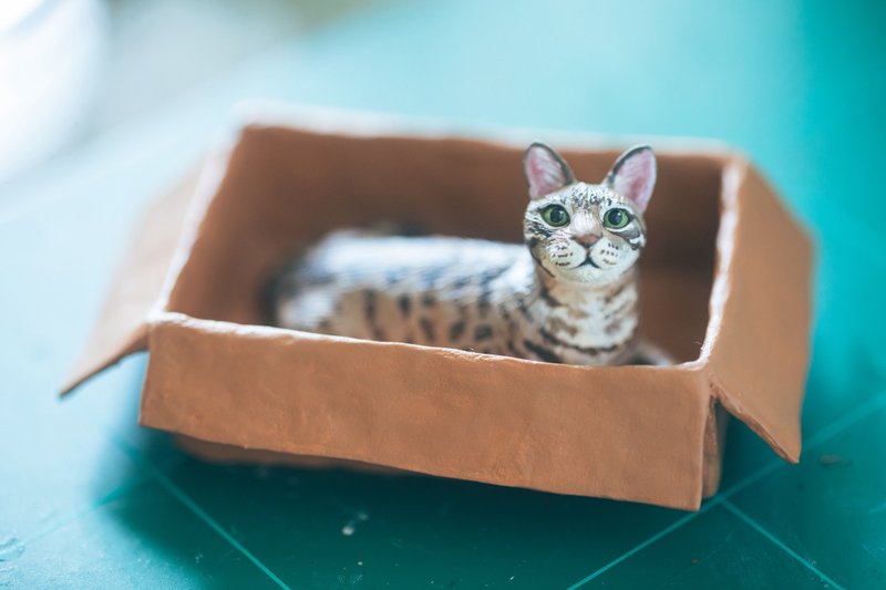 猫咪 定制化宠物手工黏土模型 含配件 - 玩偶/公仔 - 粘土 灰色