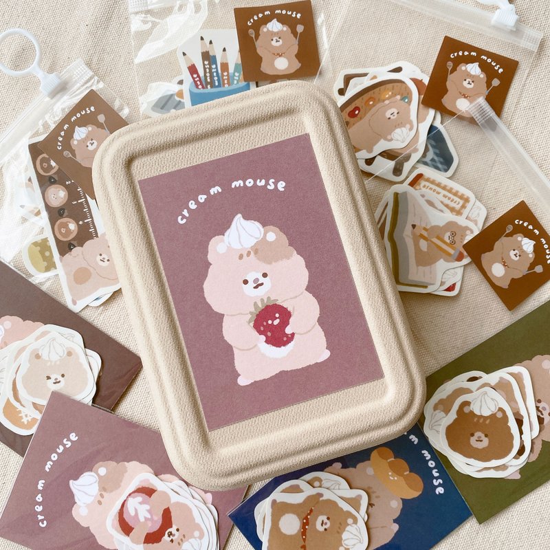 草莓奶油鼠小礼盒/福袋/礼盒组 - 贴纸 - 纸 咖啡色